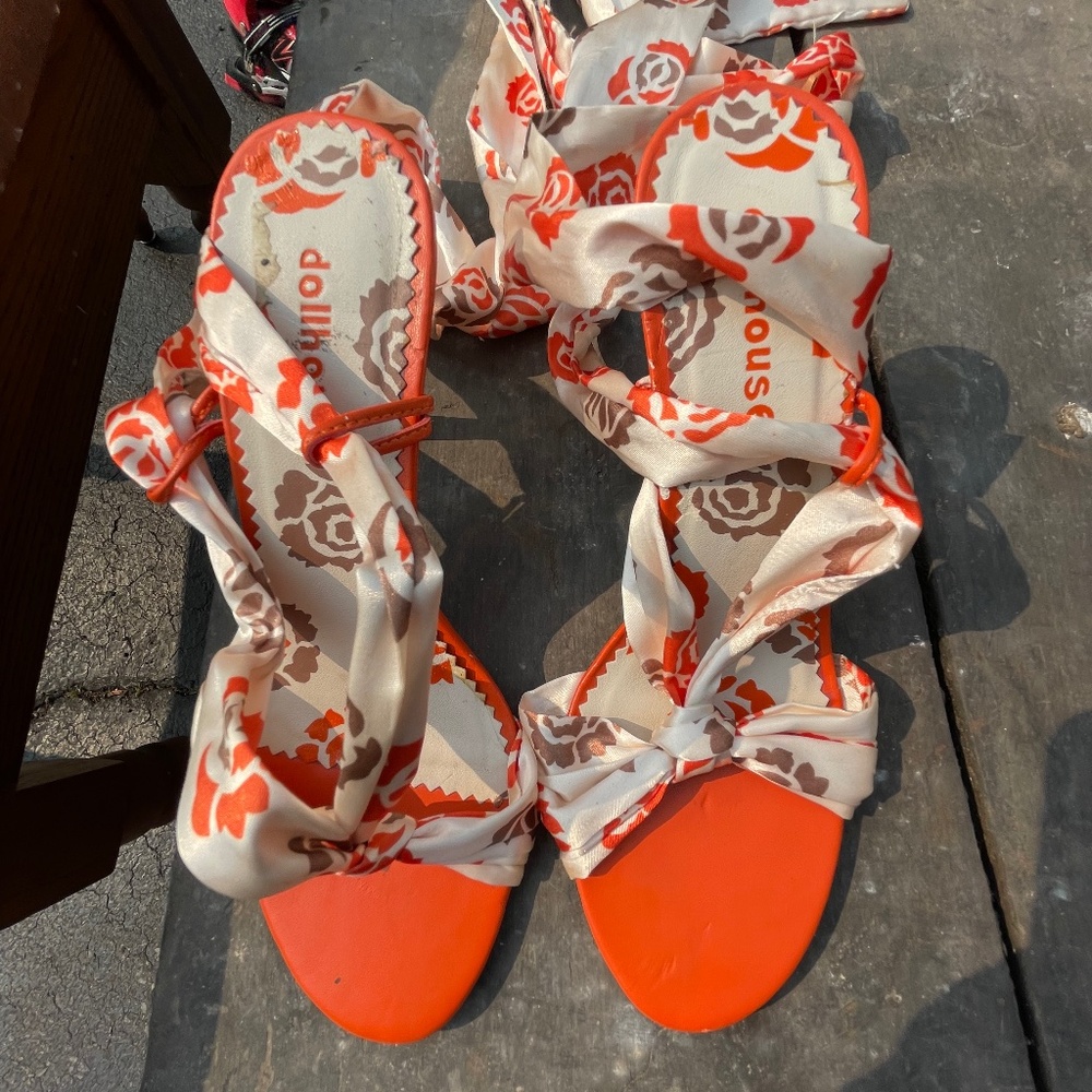 Dollhouse Orange Heels with Satin Wrap ties
